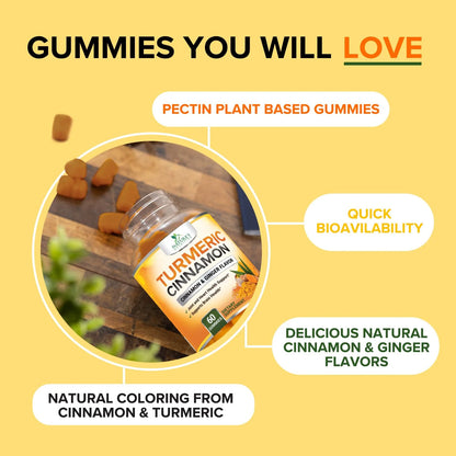 Turmeric Curcumin Supplement Gummies with Ginger & Cinnamon, 95% Curcuminoids Turmeric Curcumin Gummy with Black Pepper for Best Absorption, Nature'S Vegan Joint Support Tumeric, Non-Gmo, 60 Gummies
