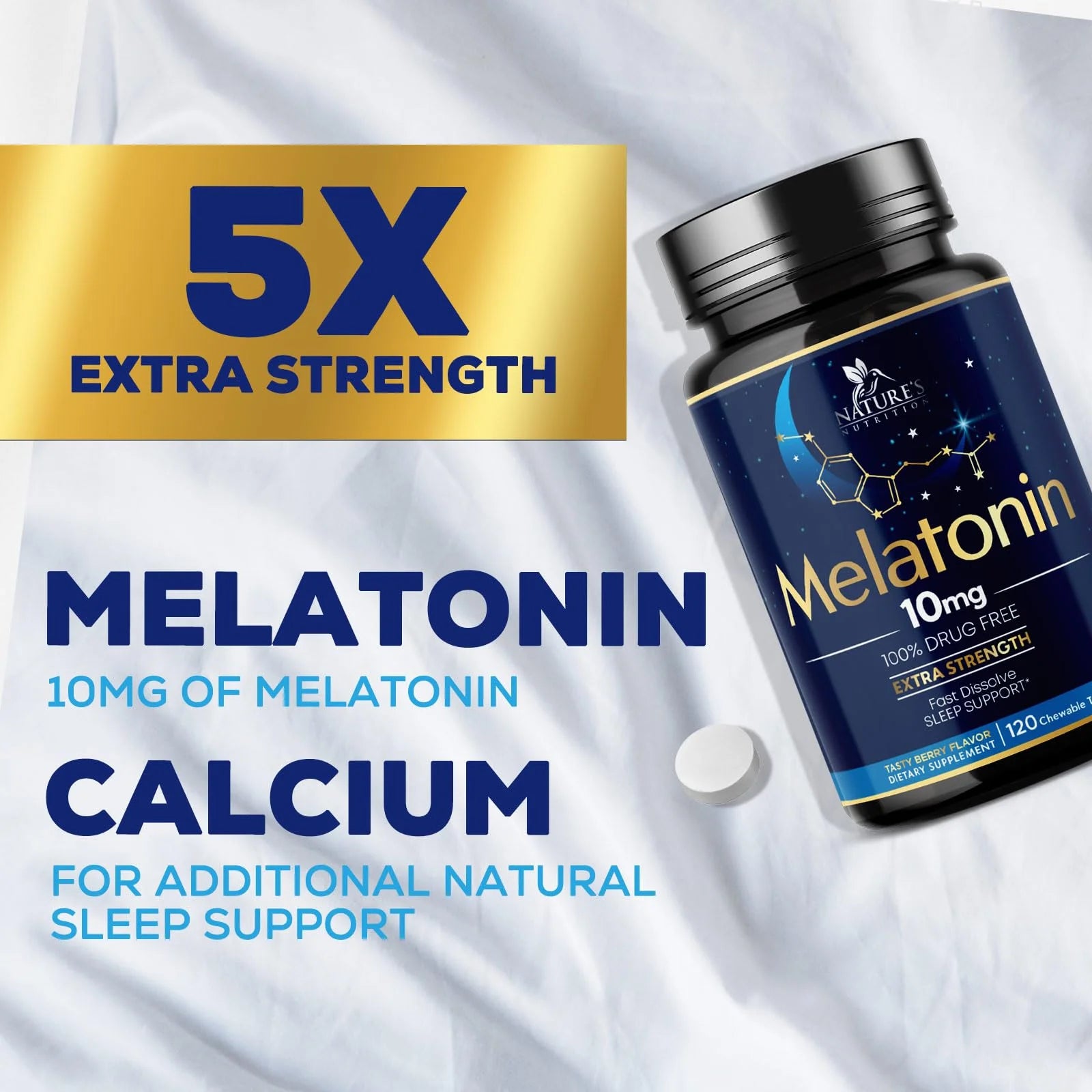 Melatonin 10 Mg Fast Dissolve, Melatonin Supplements for Restful Sleep, Natural Sleep Support Supplement for Adults, Extra Strength Strawberry-Flavored Tablets, Sugar Free, 120 Tablets 120 Day Supply