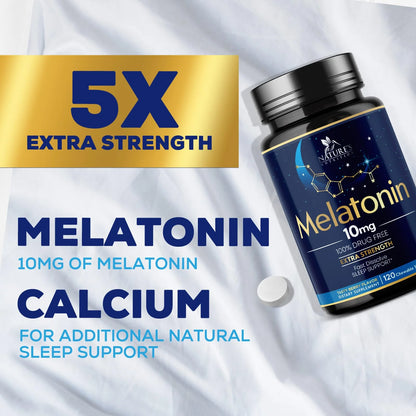 Melatonin 10 Mg Fast Dissolve, Melatonin Supplements for Restful Sleep, Natural Sleep Support Supplement for Adults, Extra Strength Strawberry-Flavored Tablets, Sugar Free, 120 Tablets 120 Day Supply