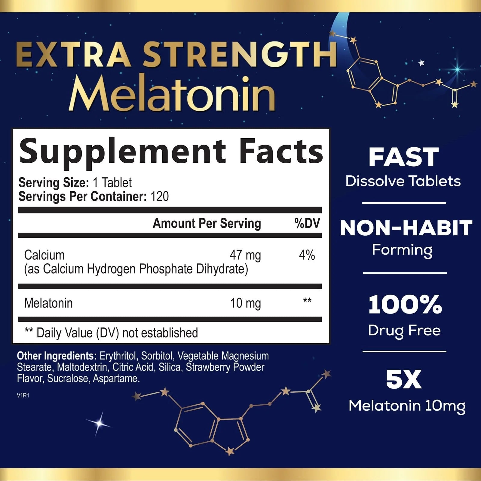 Melatonin 10 Mg Fast Dissolve, Melatonin Supplements for Restful Sleep, Natural Sleep Support Supplement for Adults, Extra Strength Strawberry-Flavored Tablets, Sugar Free, 120 Tablets 120 Day Supply