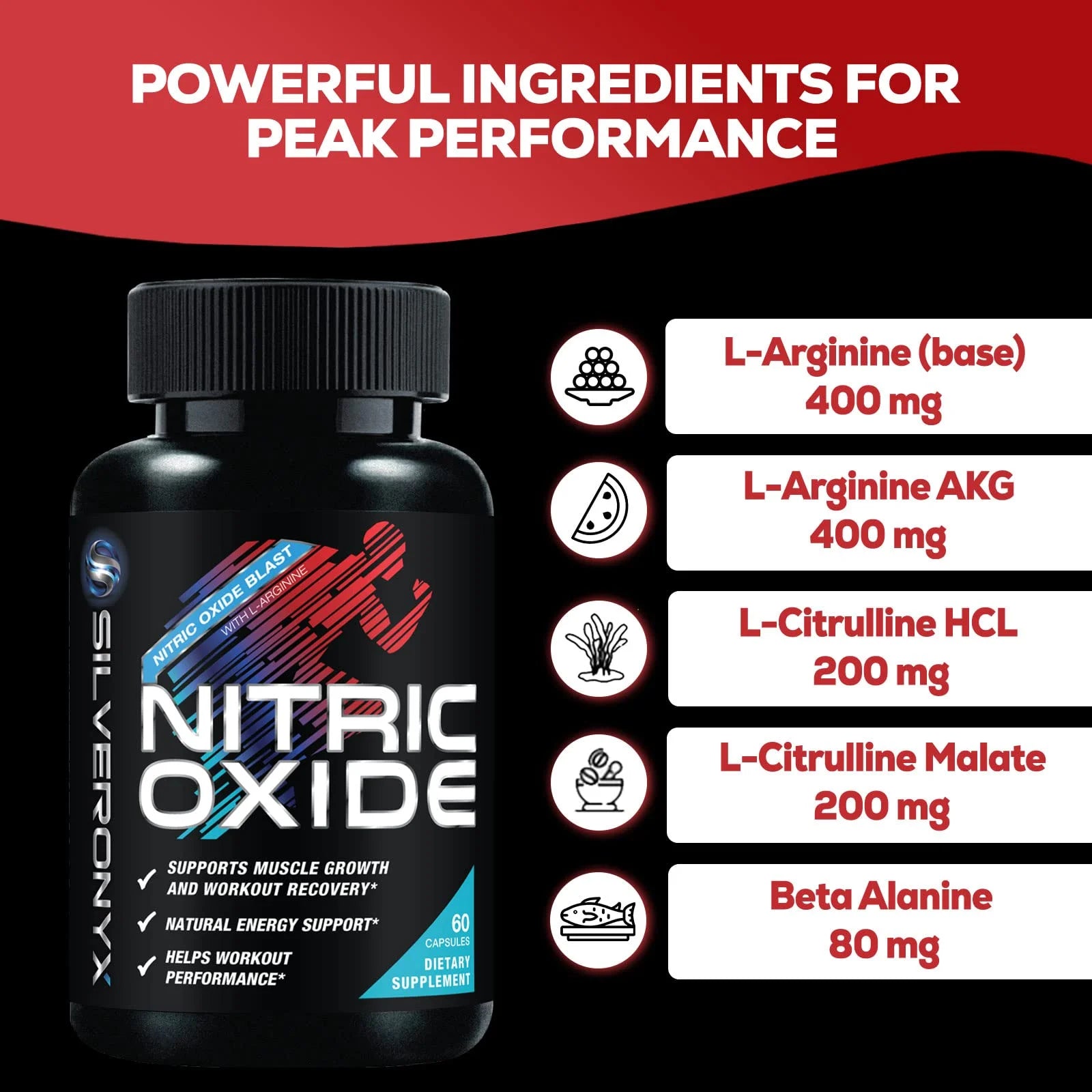Extra Strength Nitric Oxide Supplement 3X Strength L Arginine, Citrulline Malate, AAKG, Beta Alanine - Premium Muscle Supporting Nitric Booster - Natural Energy & Heart Health Support - 60 Capsules