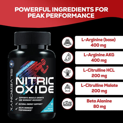 Extra Strength Nitric Oxide Supplement 3X Strength L Arginine, Citrulline Malate, AAKG, Beta Alanine - Premium Muscle Supporting Nitric Booster - Natural Energy & Heart Health Support - 60 Capsules