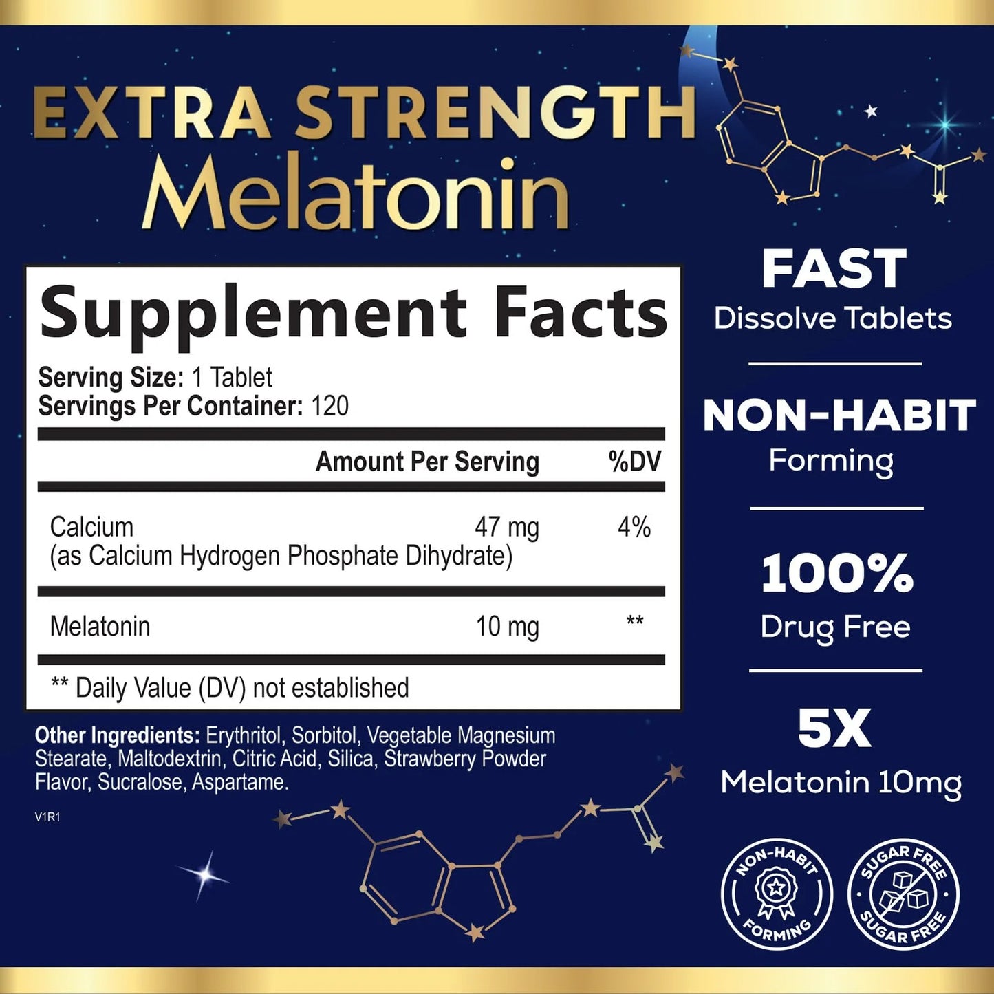 Melatonin 10 Mg Fast Dissolve, Melatonin Supplements for Restful Sleep, Natural Sleep Support Supplement for Adults, Extra Strength Strawberry-Flavored Tablets, Sugar Free, 120 Tablets 120 Day Supply