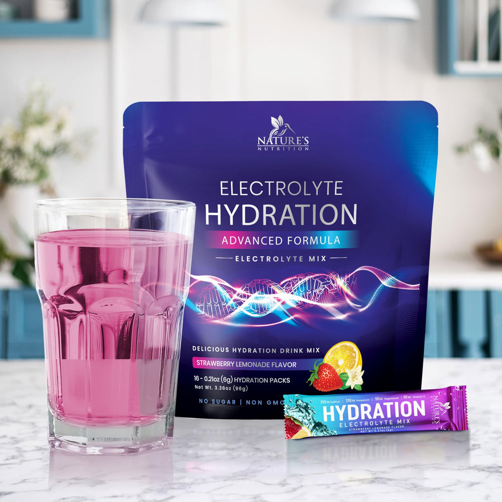 Hydration Electrolyte Packets, Daily Liquid Replenisher Powder, Electrolyte Multiplier with Minerals, Potassium & Real Salt, Vegan, Non-Gmo, Tasty Lemon Flavor Hydration Electrolytes, 16 Servings