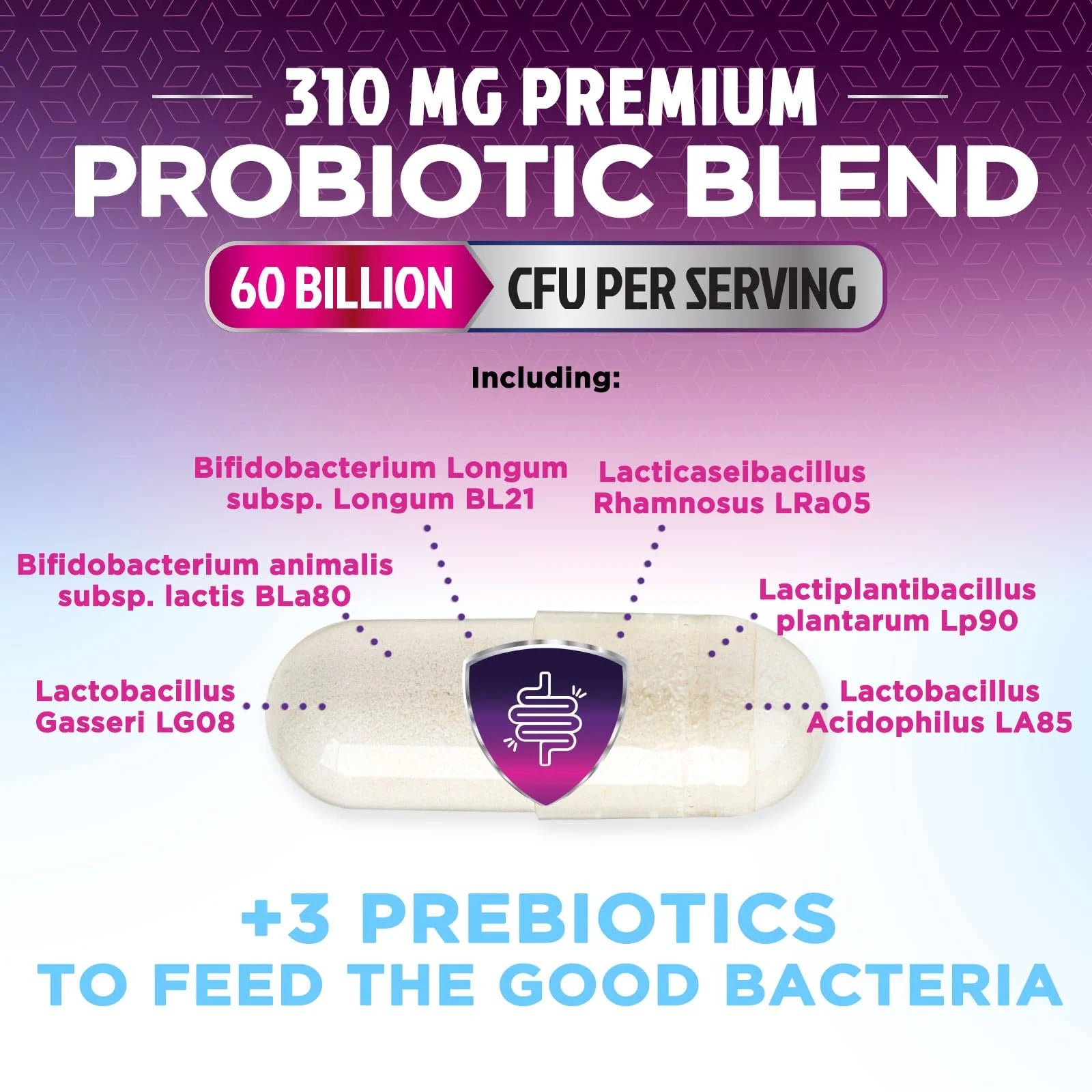 Probiotics 60 Billion CFU per Serving - 10 Strains + Prebiotics - Digestive Health, Gut & Immune Support - Supports Occasional Constipation, Gas & Bloating for Women & Men Shelf Stable - 180 Capsules