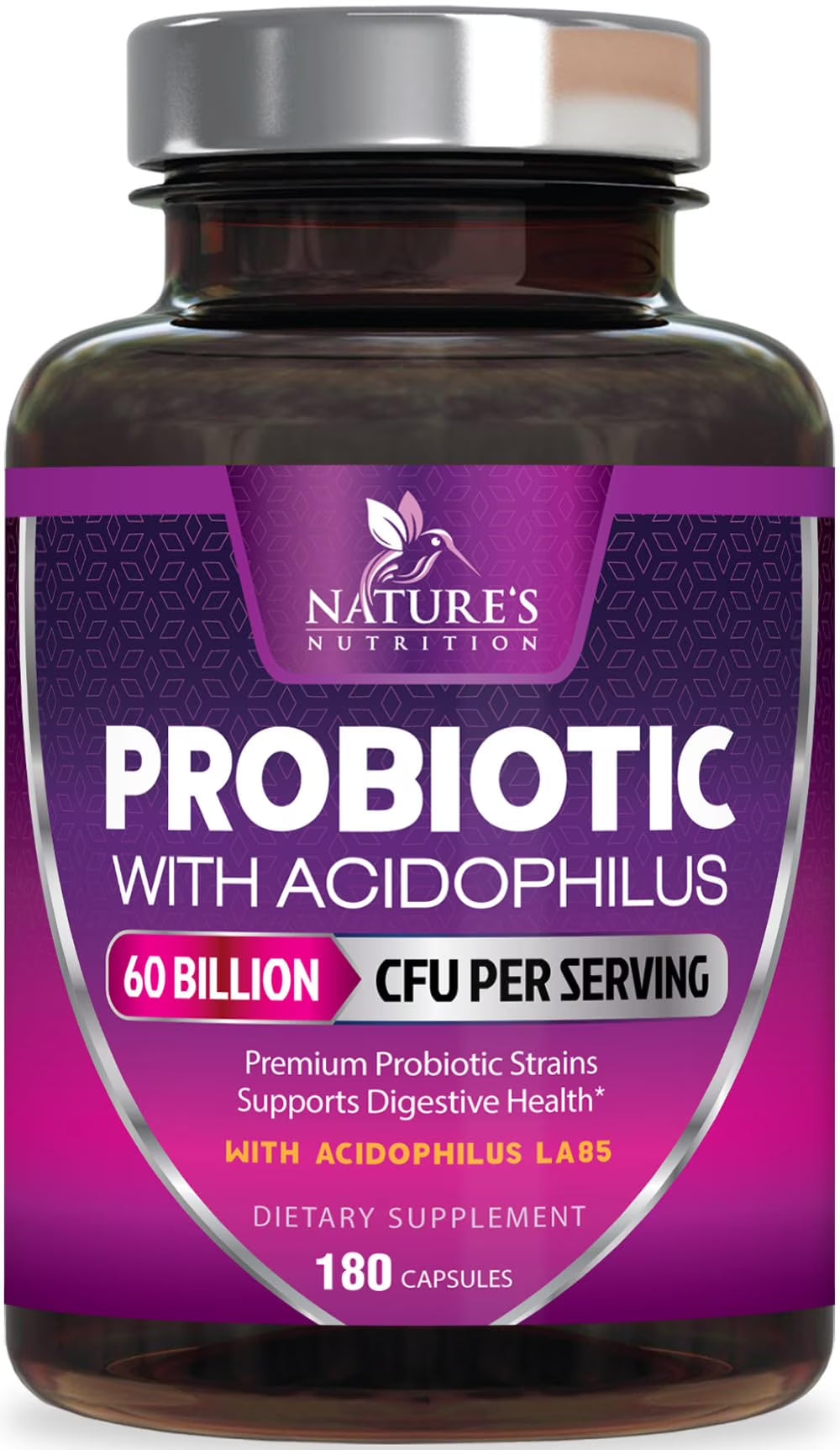 Probiotics 60 Billion CFU per Serving - 10 Strains + Prebiotics - Digestive Health, Gut & Immune Support - Supports Occasional Constipation, Gas & Bloating for Women & Men Shelf Stable - 180 Capsules