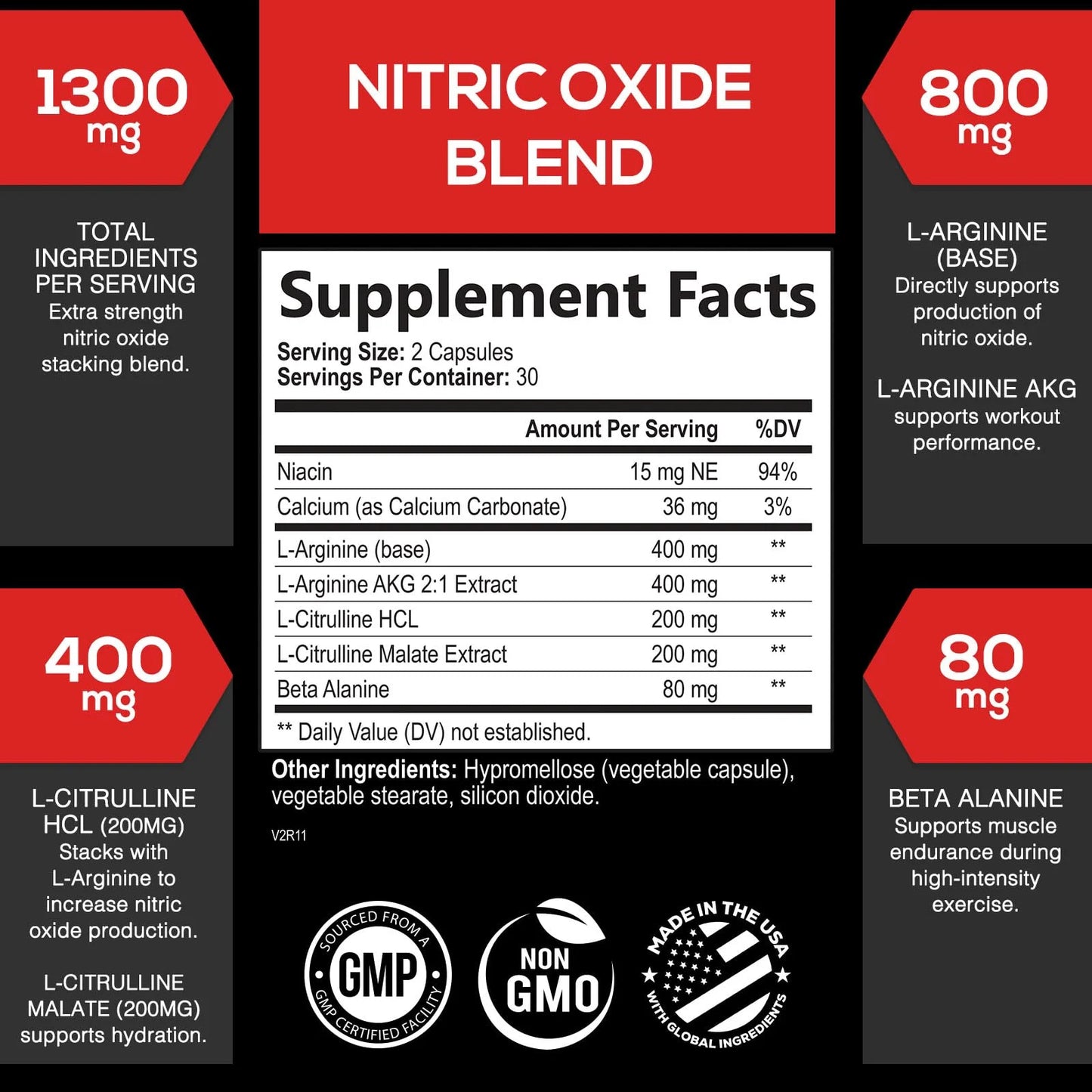 Extra Strength Nitric Oxide Supplement 3X Strength L Arginine, Citrulline Malate, AAKG, Beta Alanine - Premium Muscle Supporting Nitric Booster - Natural Energy & Heart Health Support - 60 Capsules