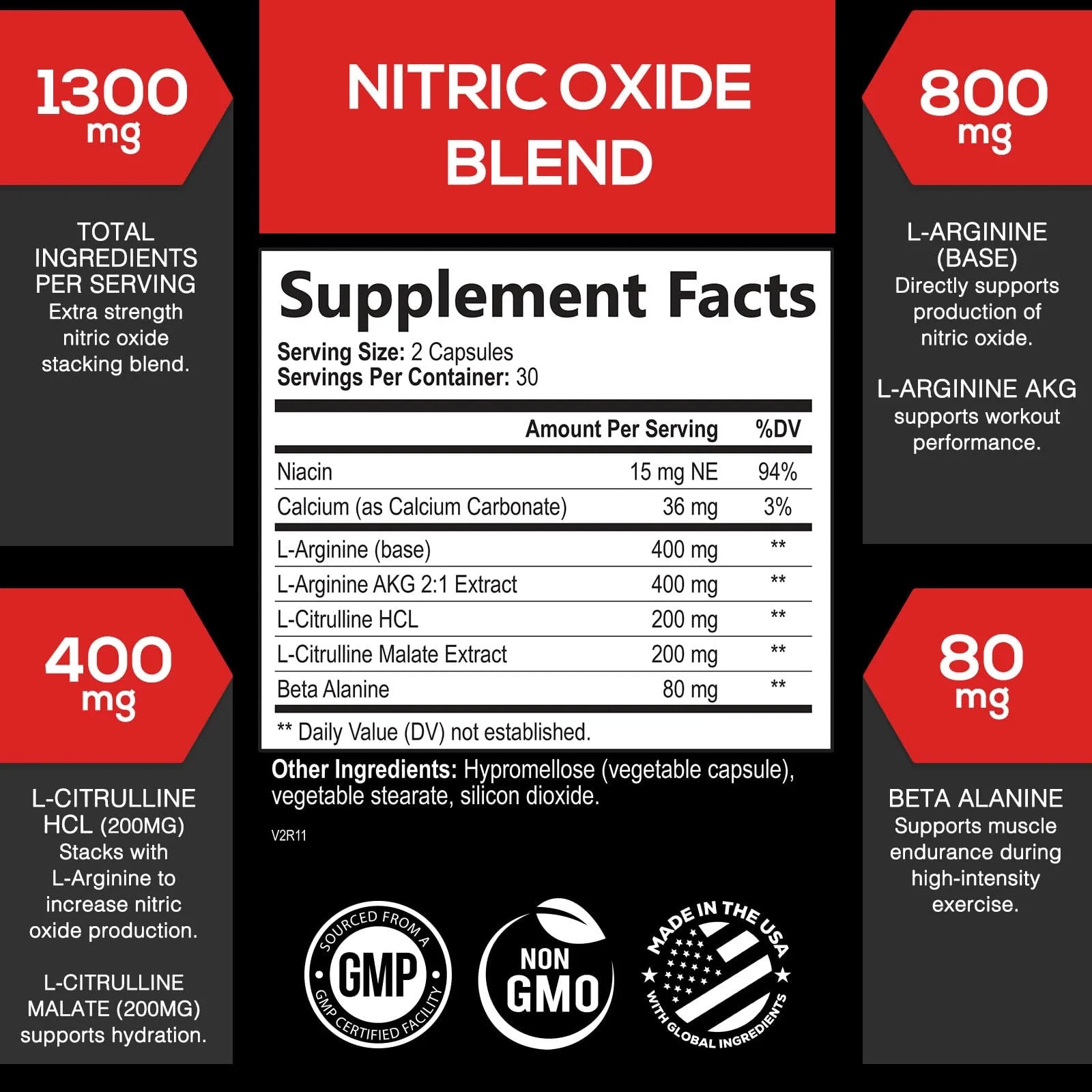 Extra Strength Nitric Oxide Supplement 3X Strength L Arginine, Citrulline Malate, AAKG, Beta Alanine - Premium Muscle Supporting Nitric Booster - Natural Energy & Heart Health Support - 60 Capsules