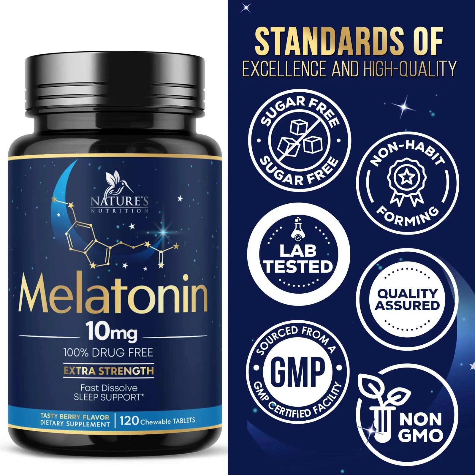Melatonin 10 Mg Fast Dissolve, Melatonin Supplements for Restful Sleep, Natural Sleep Support Supplement for Adults, Extra Strength Strawberry-Flavored Tablets, Sugar Free, 120 Tablets 120 Day Supply