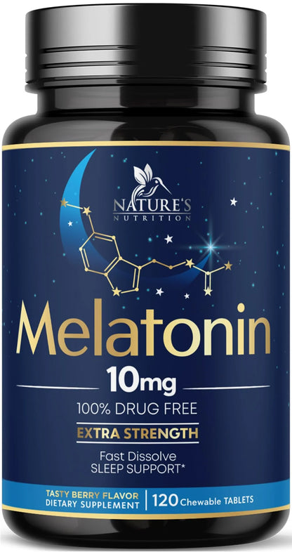 Melatonin 10 Mg Fast Dissolve, Melatonin Supplements for Restful Sleep, Natural Sleep Support Supplement for Adults, Extra Strength Strawberry-Flavored Tablets, Sugar Free, 120 Tablets 120 Day Supply